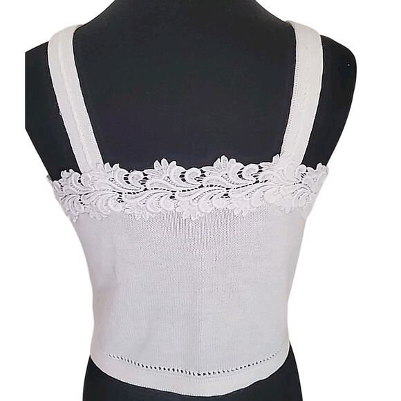 VTG Romantic Cottagecore Knit Crochet Ivory Cardigan + Crop Blouse M EUC - Picture 4 of 12
